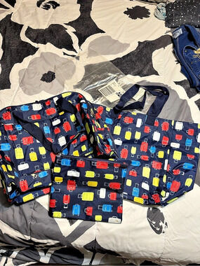 Kipling Travel Bag Set in Blue & Red NWT